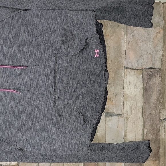 Under Armour size large gray and pink semi-fitted hooded long sleeve sweatshirt - Picture 6 of 11